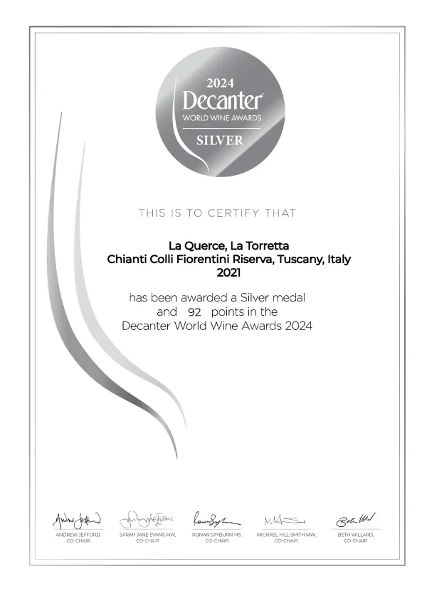 Decanter World Wine Awards 2024: Silver medal and 92 points for La Torretta Riserva 2021