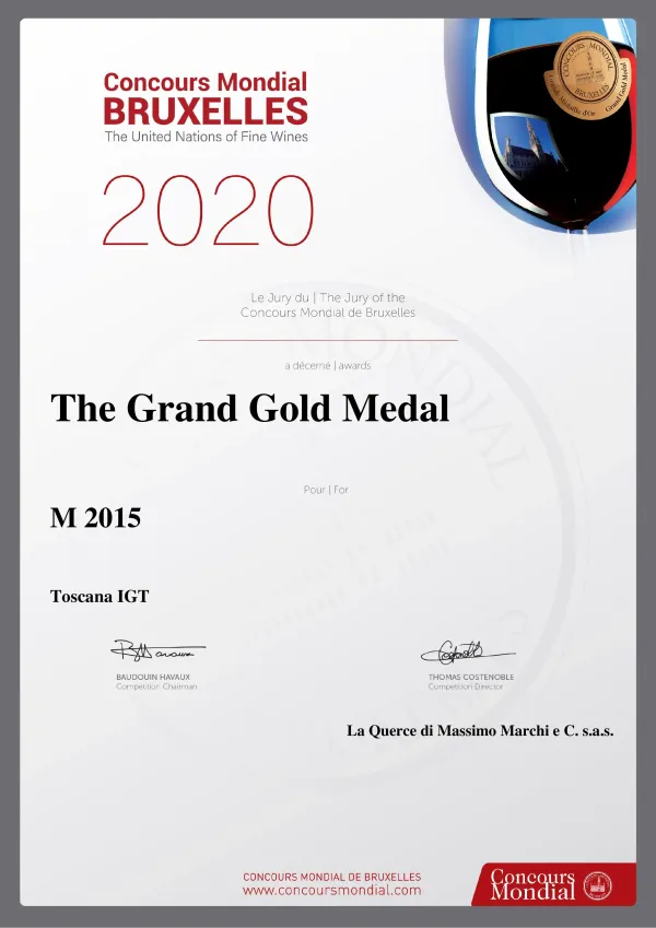 Concours Mondial de Bruxelles 2020: Grand Gold Medal for Merlot M 2015