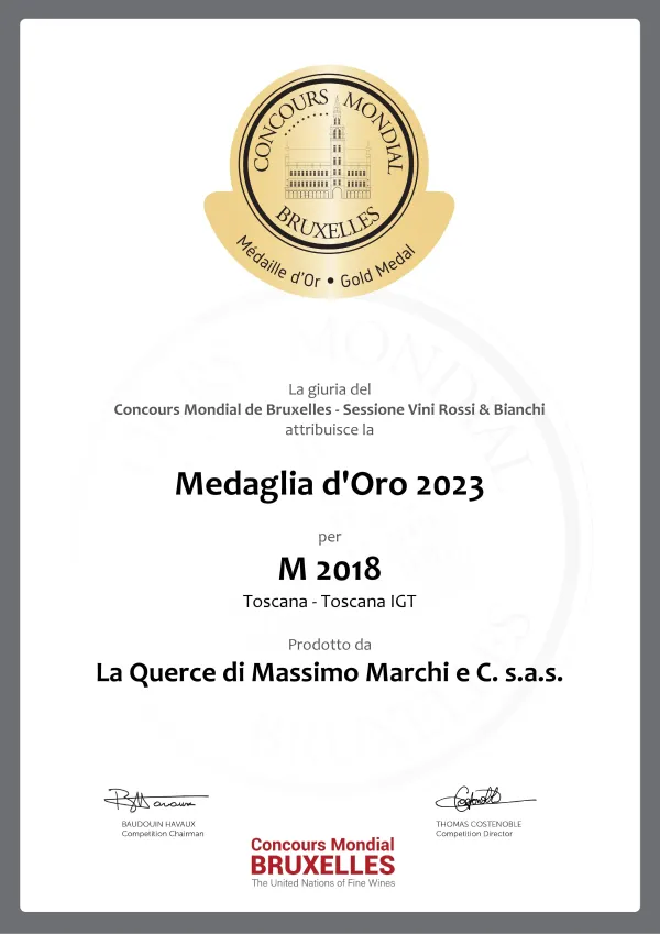 Concours Mondial de Bruxelles 2023: Gold Medal for Merlot M 2018
